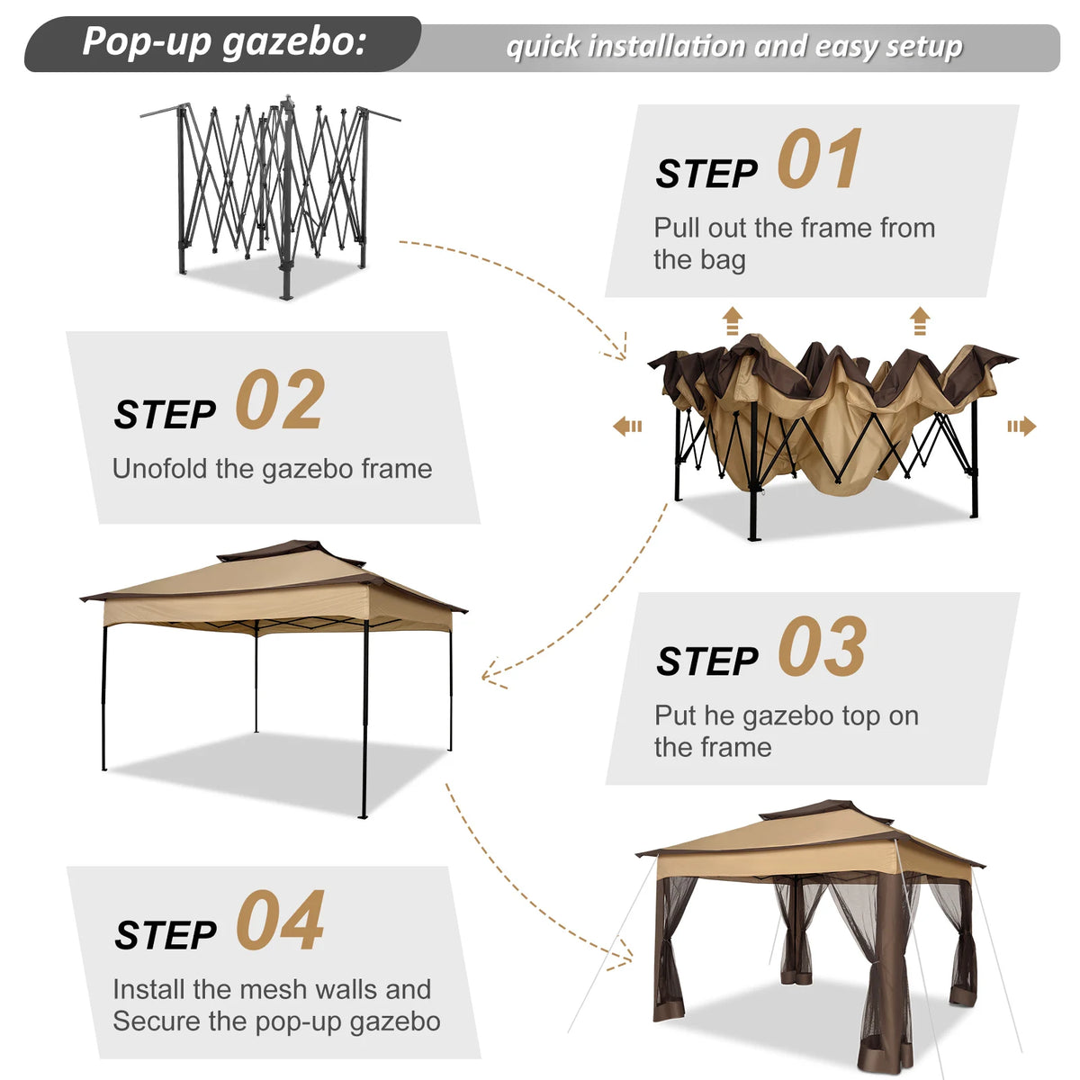 11x11 Pop up Gazebo on Clearance with Mosquito Netting&Sandbags, Outdoor Canopy Tent with 4 Ropes 8 Stakes&Portable Carrying Bag