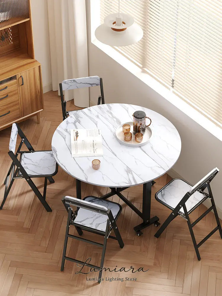 Folding table Household dining table Small apartment round table Multifunctional installation-free mobile simple round dining
