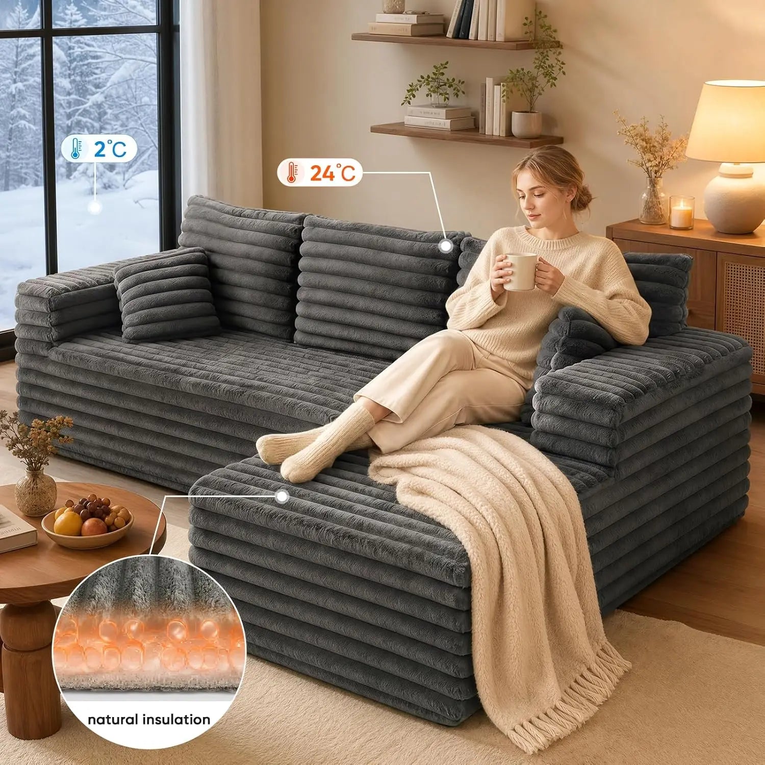 103" L Shaped Sectional Boneless Couch for Living Room, Modern Modular Cloud Sofa with Right Facing Chaise, Comfy, Customized