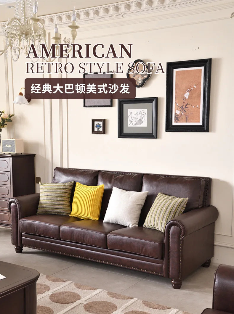4-10 brown retro-style living room sofa - available in single, double, three, and four-seater configurations - top grain leather