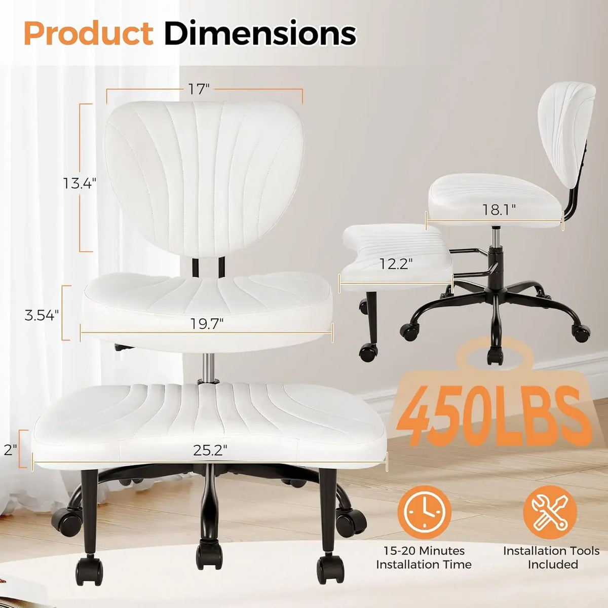 White Cross Legged Ergonomic Criss Cross Chair With Wheels 360 Swivel Height Adjustable Meditation Yoga ADHD Wide Kneeling Lumba