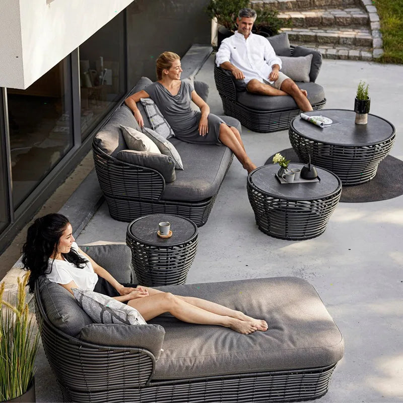 LMM outdoor rattan sofa sun protection waterproof patio balcony garden rattan chair