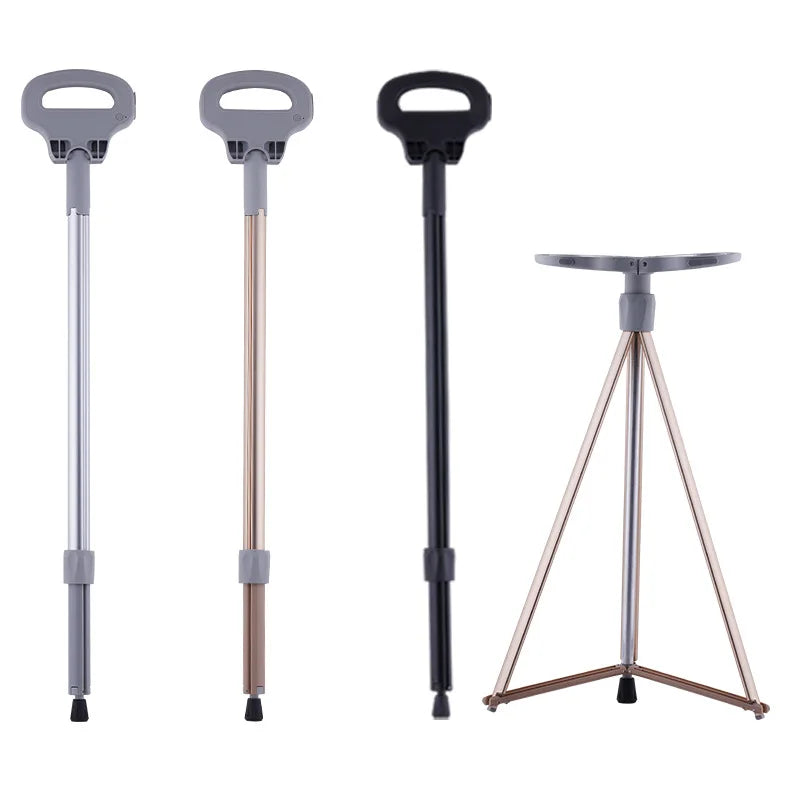 Aluminum Alloy Elderly Cane  Scratch-Resistant Multi-Function Hiking Stick  Foldable Walking Seat Adjustable Trekking Pole