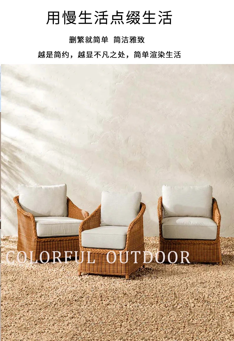 Outdoor rattan sofa, courtyard, outdoor balcony, villa garden, waterproof and sunscreen rattan chair combination furniture