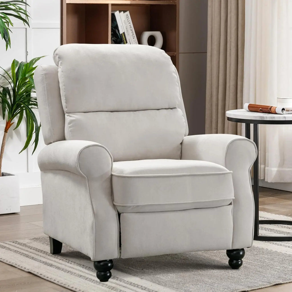 PU Leather Push Back Recliner Armchair with Lumbar Support Overstuffed Foam Wood Legs, Single Sofa for Living Room, Customized