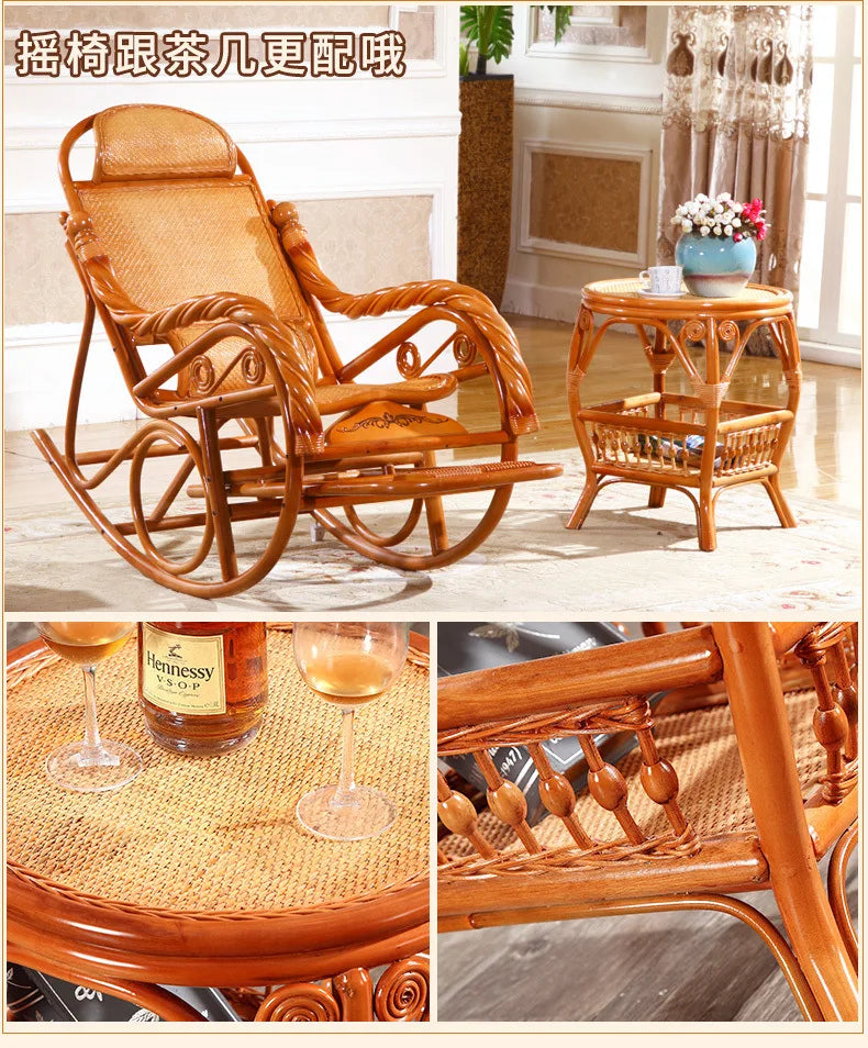 Rocking recliner adult rattan rocking chair elderly rocking chair balcony living room real natural rattan