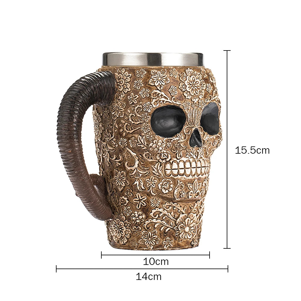 Beer Mug Stainless Steel Skull Mug Double Wall Drinking Mug Metal Insulated Gothic Design Coffee Beer Tankard Mug Halloween Gift