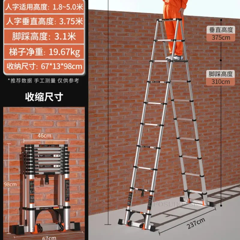 Aluminum Alloy Telescopic Ladder Thickened Stainless Steel Step Ladders Folding Lift Herringbone Ladder Home Portable Ladder B Y