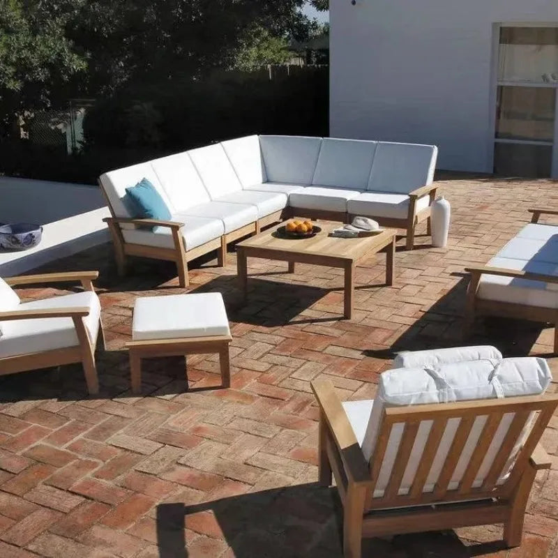 #Modern Teak Wood Outdoor Sectional Sofa Set Modular Eco-Friendly Durable Quick-Dry Waterproof Cushions for Garden Courtyard Use