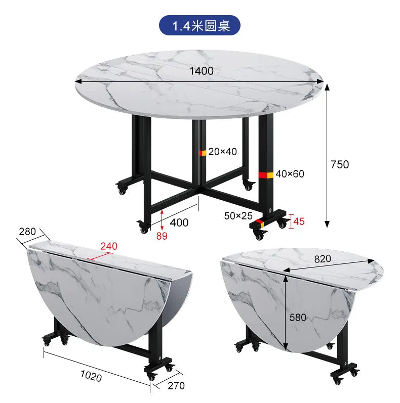 Folding table Household dining table Small apartment round table Multifunctional installation-free mobile simple round dining
