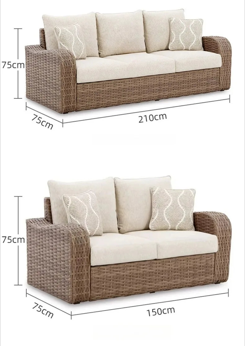 Outdoor PE Rattan Sofa Table Set, Waterproof Sun‑Resistant Patio Furniture for Garden, Balcony and Backyard Leisure Use