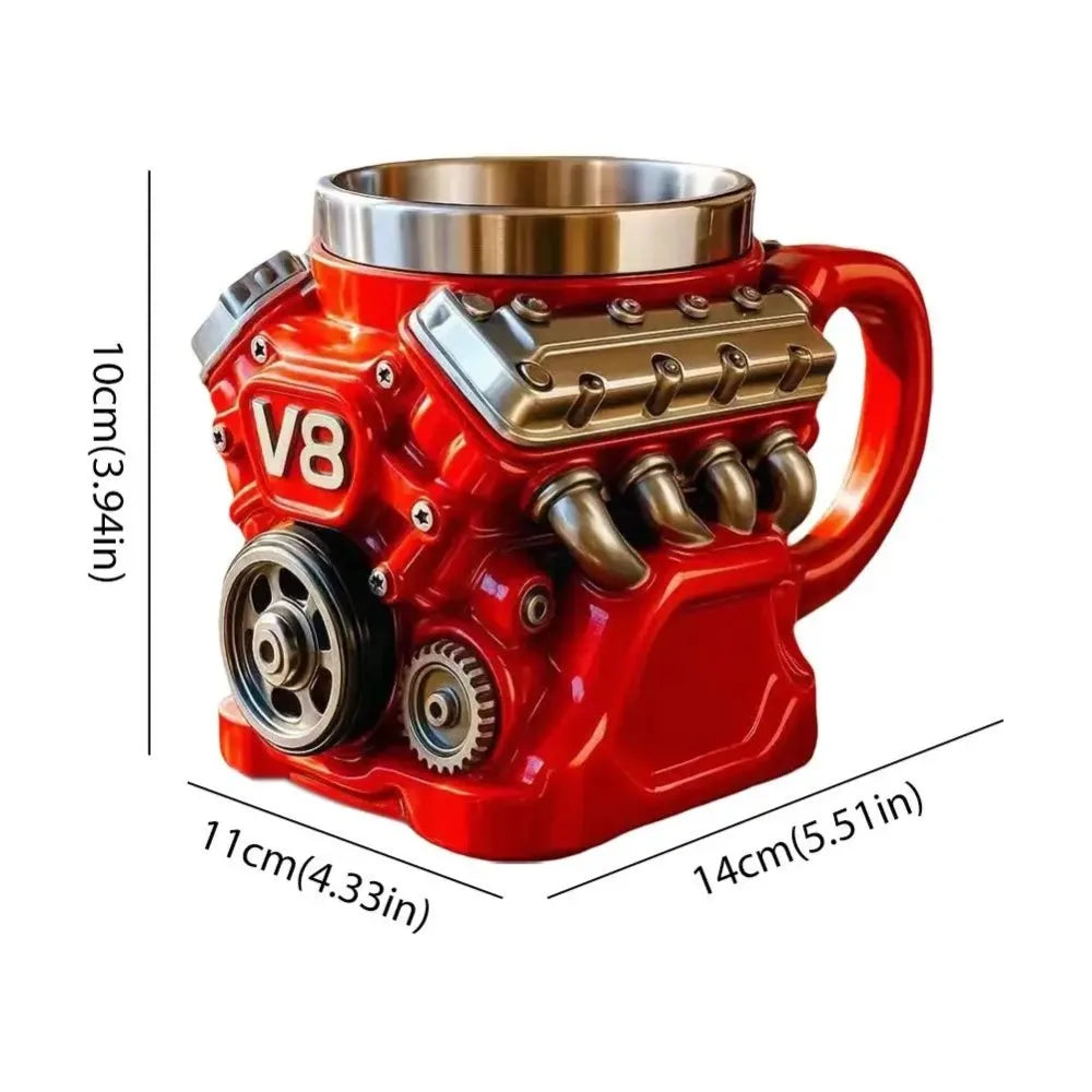 Retro V6 V8 Engine Coffee Mug Personalized Stainless Steel Wall Insulation Mug for Men Xmas New Year Gifts Home Office Use