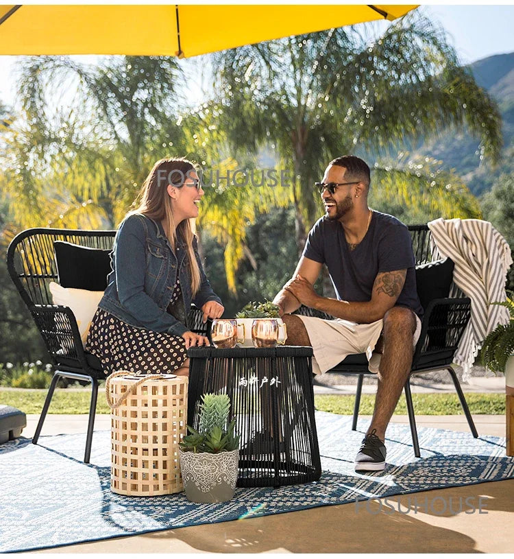 Terrace Rattan Chairs Tea Table Three Piece Set Modern Outdoor Furniture For Balcony Courtyard Garden Leisure outdoor Armchair