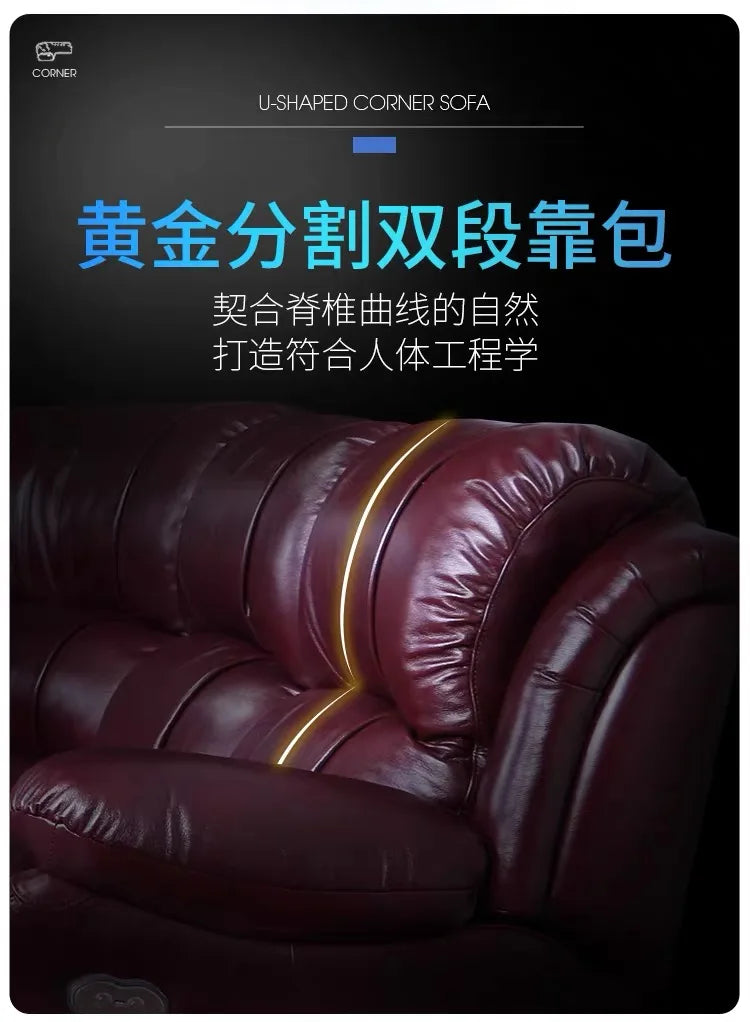 Living Room Sofa Set Recliner Leather U Shaped Sectional Sofa, Electric Recliner Sofa Set