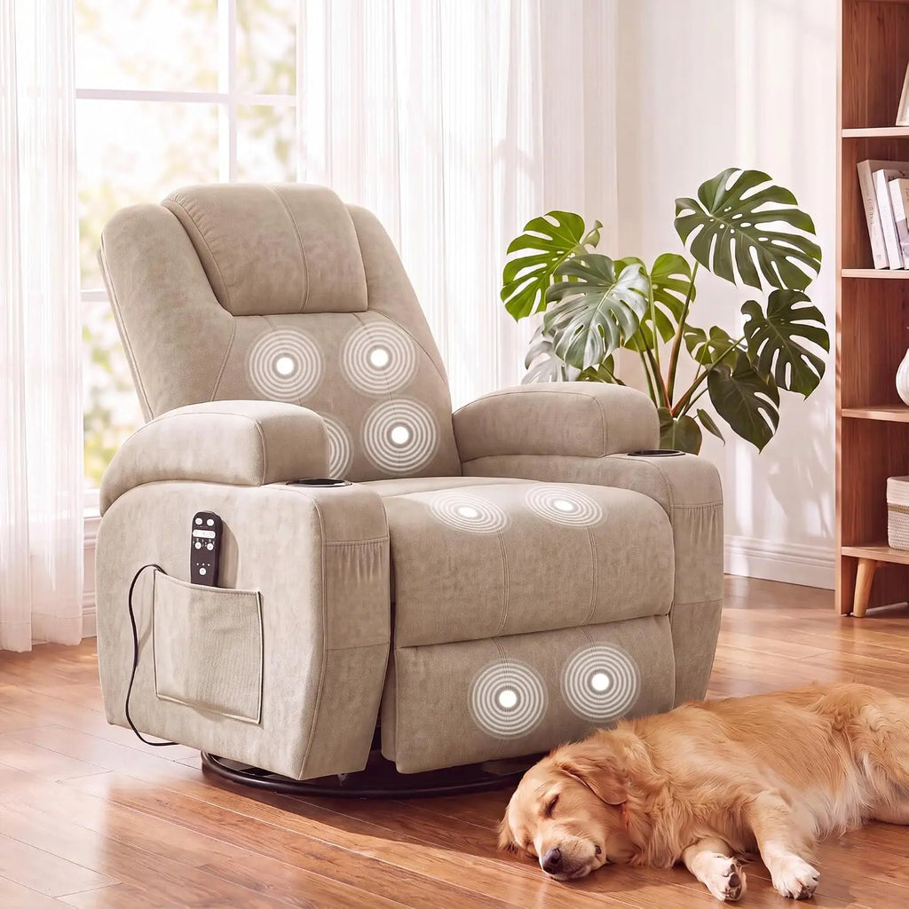 Recliner Chair, 360° Swivel Rocker Chair for Adults, Rocking Recliner Chair with Massage, Comfy Single Sofa with Side, Custom