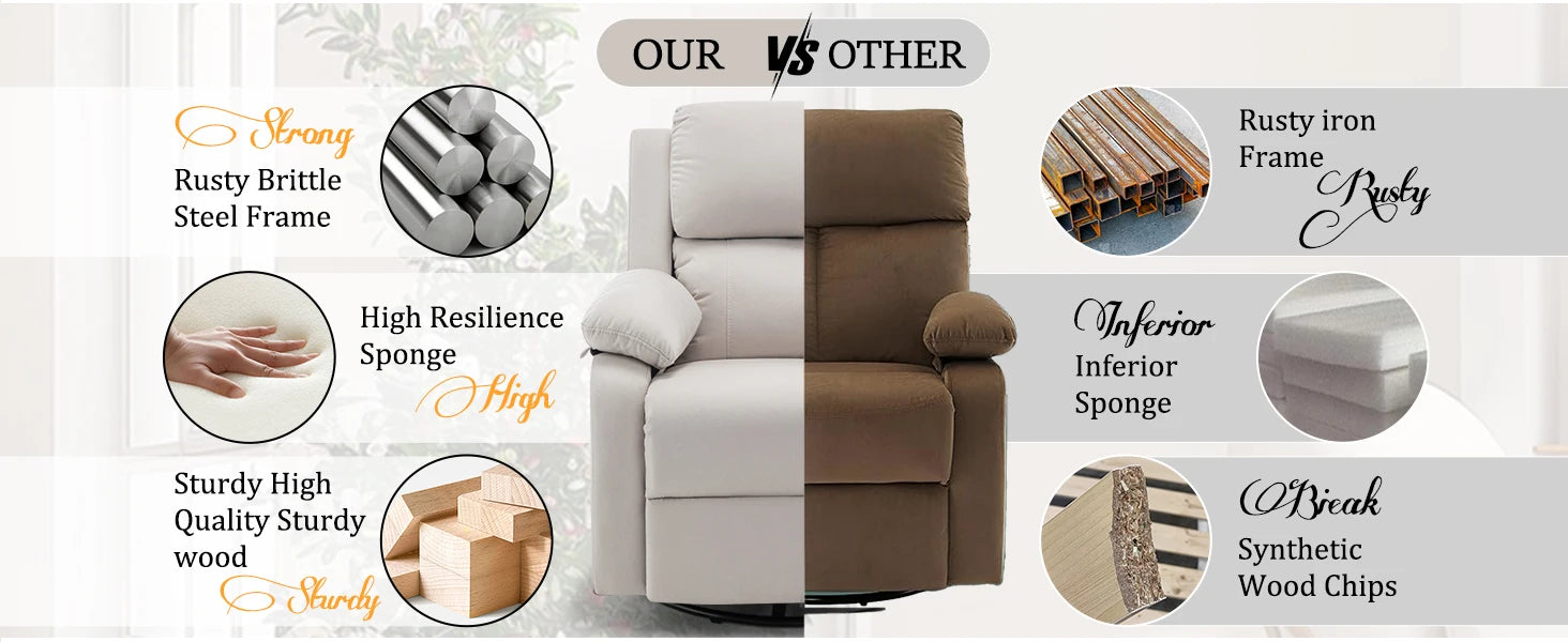 Korser 360 Swivel Small Rocker Chair for Adults, Small Rocking Recliner for Small Spaces, Upholstered Fabric Glider Recliner