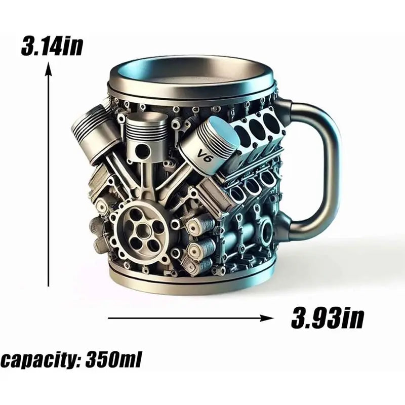 AD-V6 Engines Stainless Steel Cup Coffee Mug Car Engine Coffee Cup With Insulated Handle For Car Lovers Gift