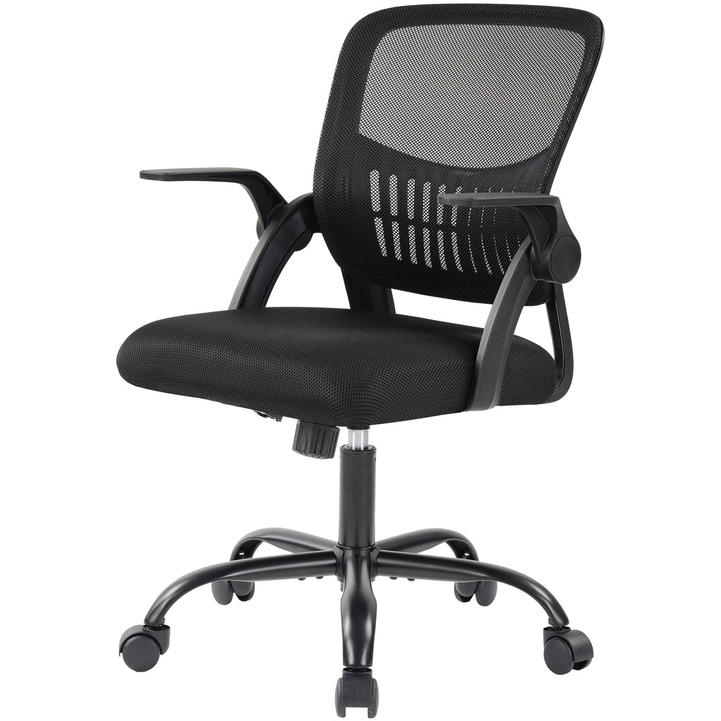 MCQ Ergonomic Mid Back Flip-up Armrest Office Desk Chair with Lumbar Support Height Adjustable 360° Swivel Computer Gaming Chair