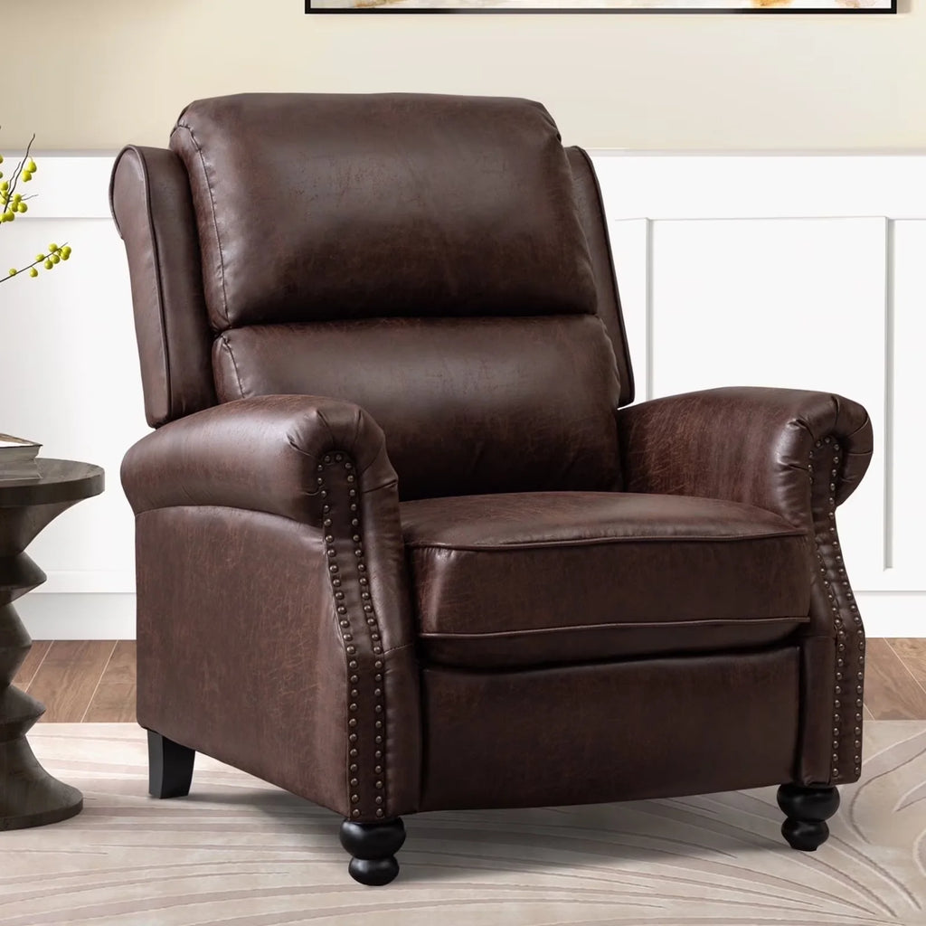 Pushback Recliner Chair Faux Leather Armchair Push Back Recliner with Rivet Decoration Single Sofa Accent Chair for Living Room