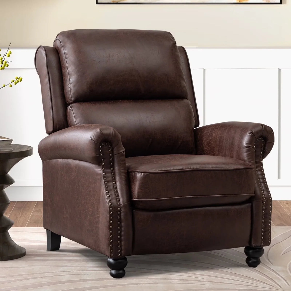 Pushback Recliner Chair Faux Leather Armchair Push Back Recliner with Rivet Decoration Single Sofa Accent Chair for Living Room