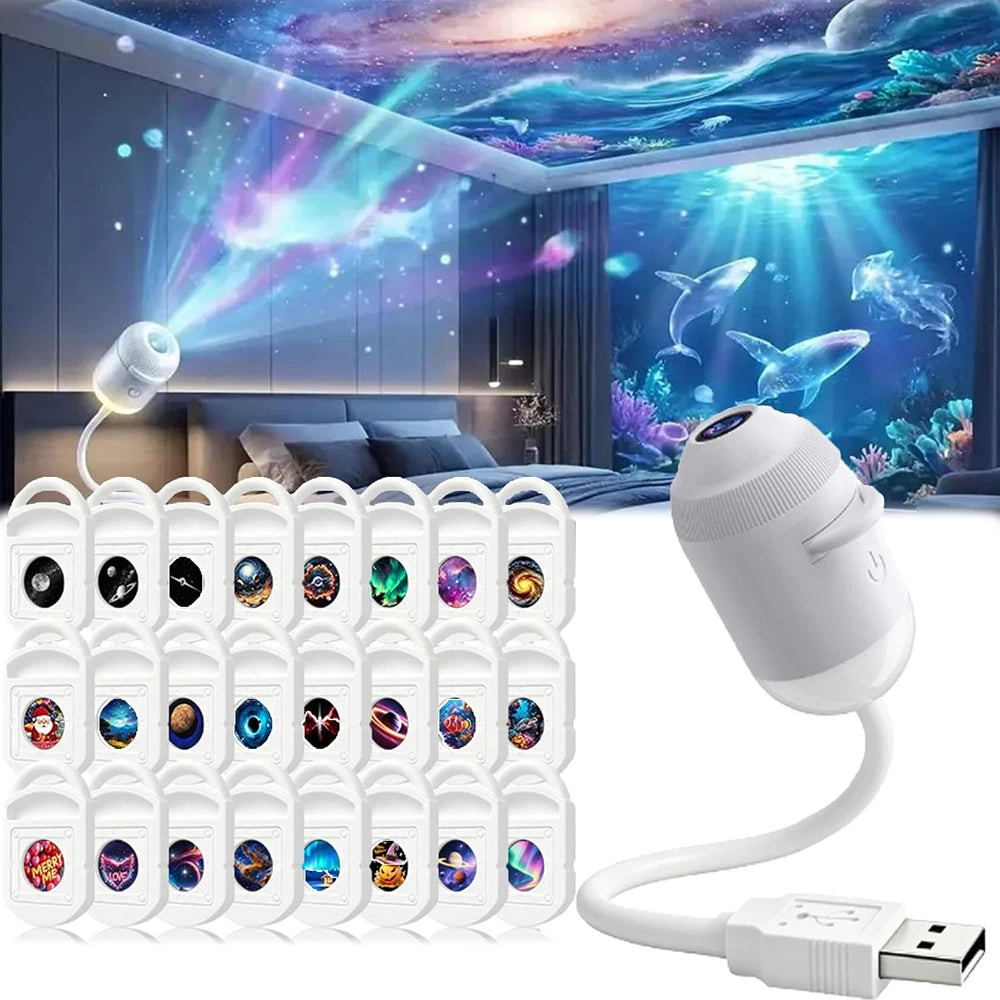 HD Smart Dynamic 5D Holographic Night Light Projector 2-in-1 Galaxy Star Projector  USB Powered for Bedroom,car,Christmas gifts