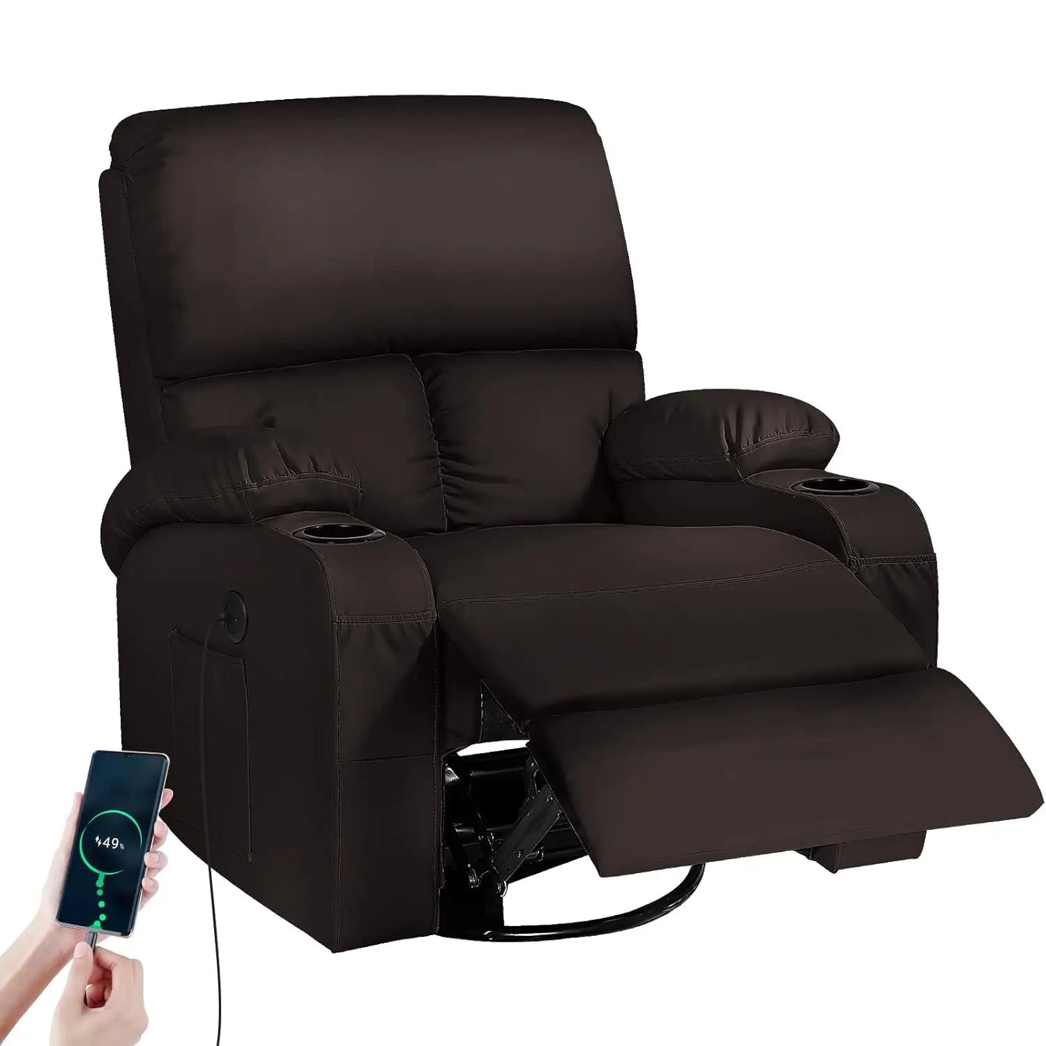 Massage Rocker Recliner Chair with Vibration And Heat USB & Type-C Ports 360° Customizable Rocking Recliner Chair