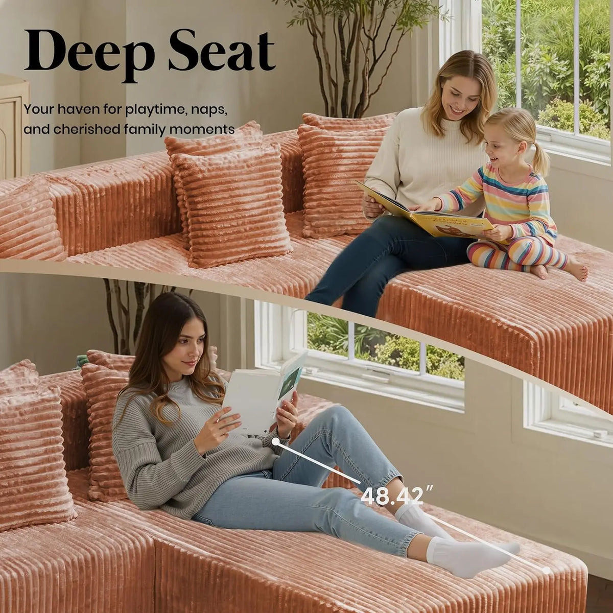 130'' U Shaped Sectional Couches for Living Room, Modular Boneless Cloud Sofa with 2 Chaise Lounges, 4-in-1, Customized