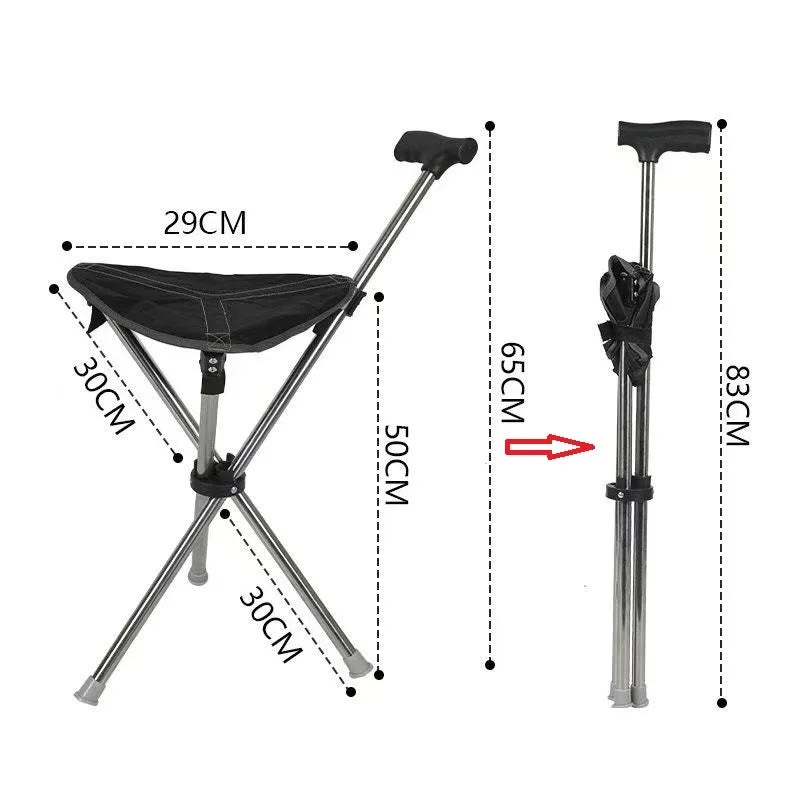 Collapsible Trekking Pole Chair, Portable 2 in 1 Hiking Stick with Seat, Lightweight Aluminum for Outdoor Fishing Camping