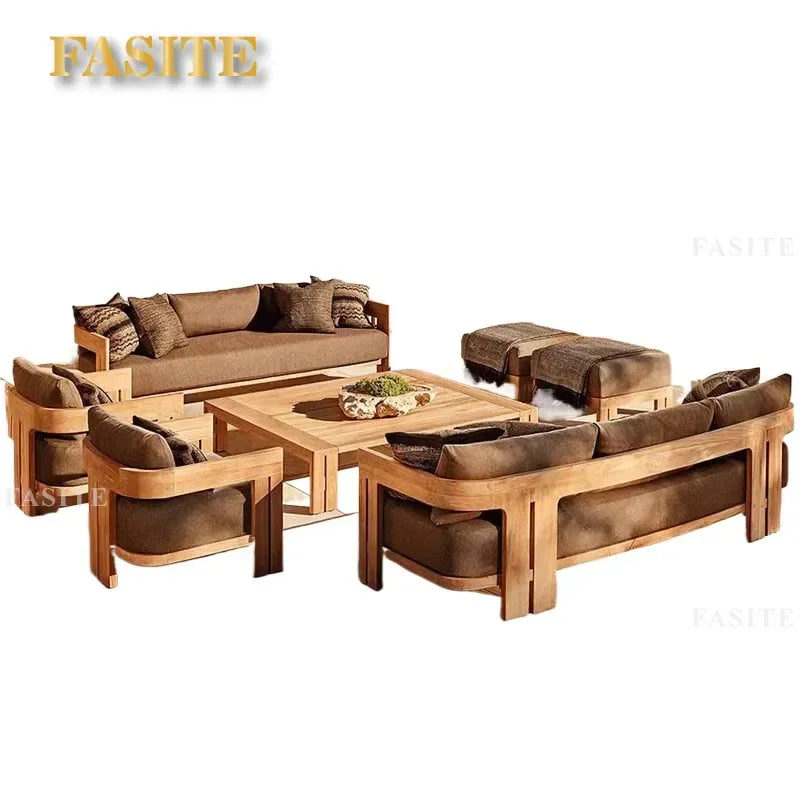 For Outdoor Solid Wood Sofa Waterproof Sun Protection Anti-Corrosion Garden Courtyard Villa Patio Furniture Durable
