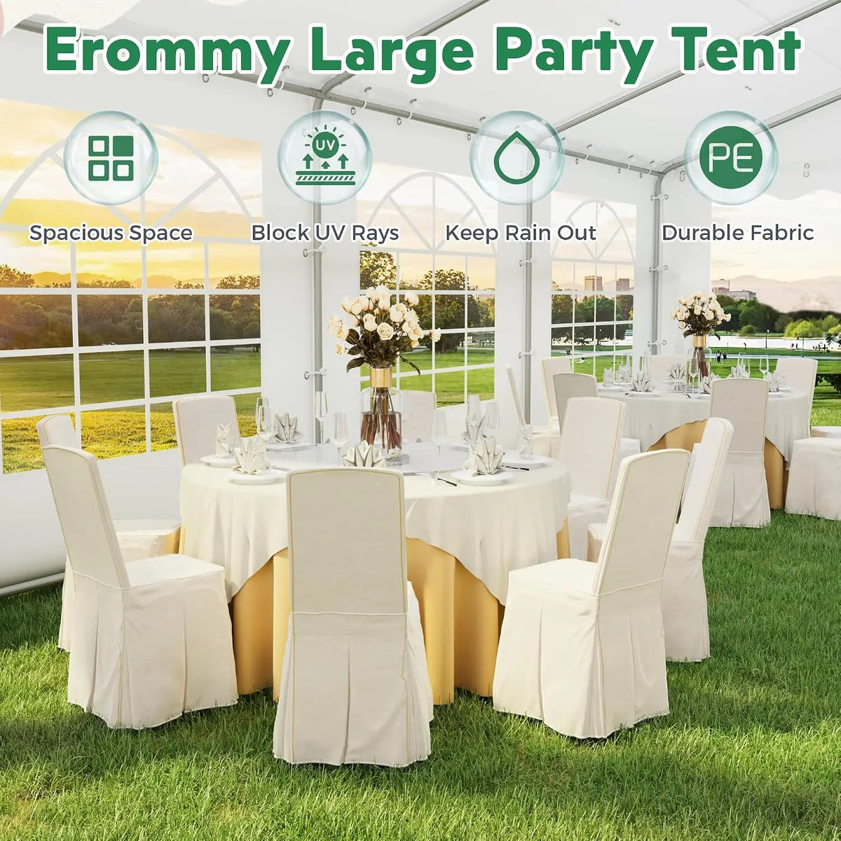 20X20FT Party Tent, White Outdoor Wedding Canopy with Removable Sidewalls and Church Windows, Heavy Duty Pavilion, Customized
