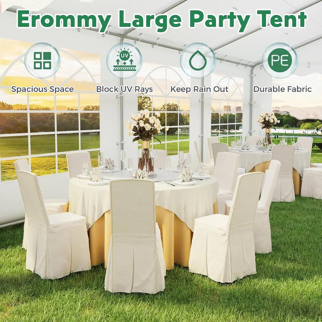 20X20FT Party Tent, White Outdoor Wedding Canopy with Removable Sidewalls and Church Windows, Heavy Duty Pavilion, Customized