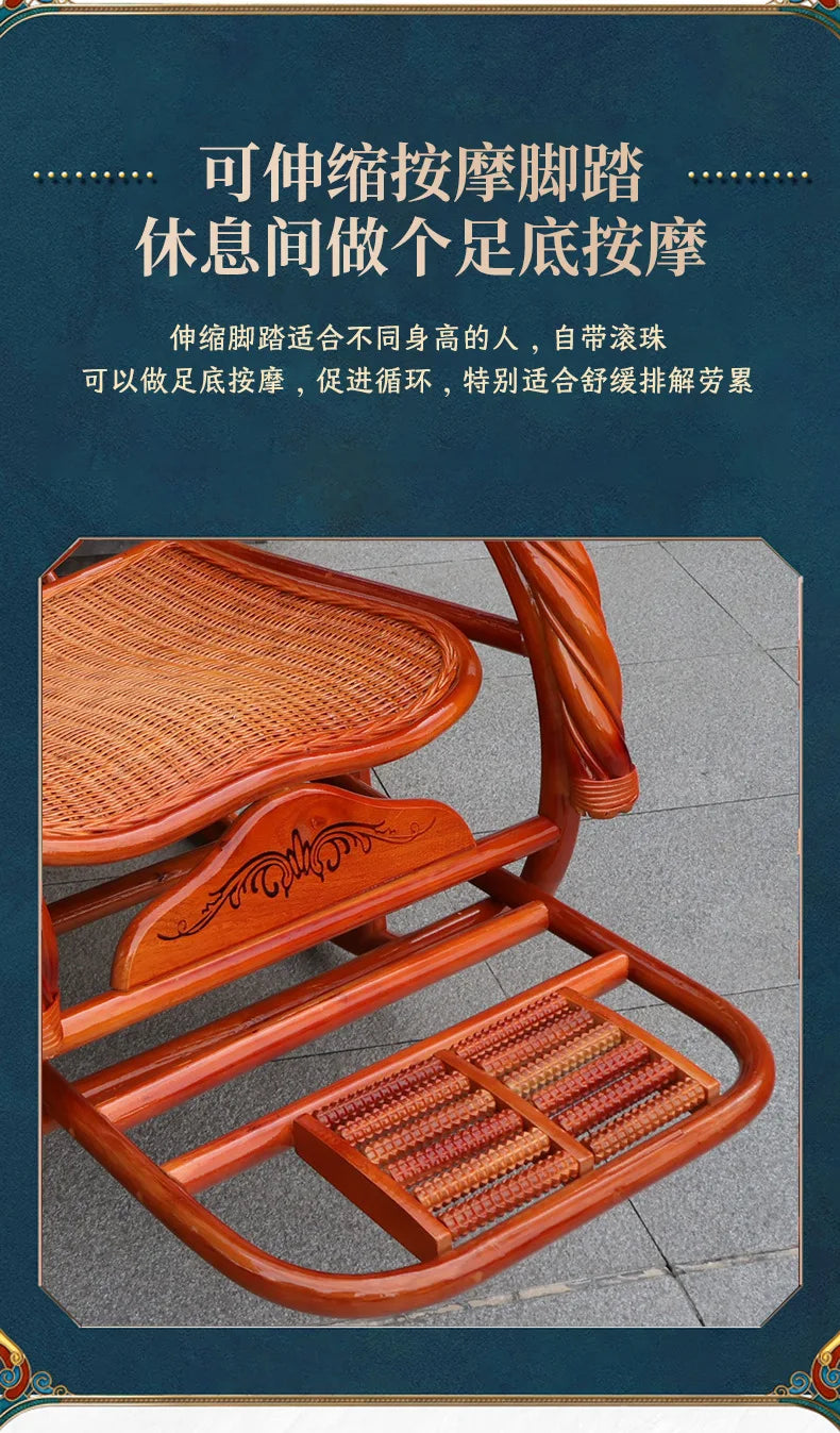Home Balcony Leisure True Vine Elderly Rocking Chair Reliable Back Braided Rattan Chair Living Room