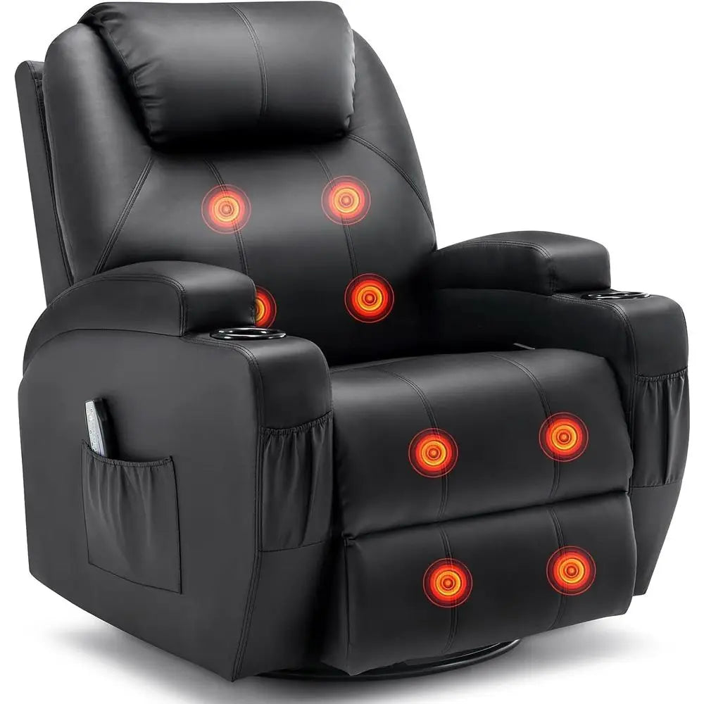 360° Swivel Massage and Heat Rocking Recliner Chair with Remote and Cup Holder for Adults