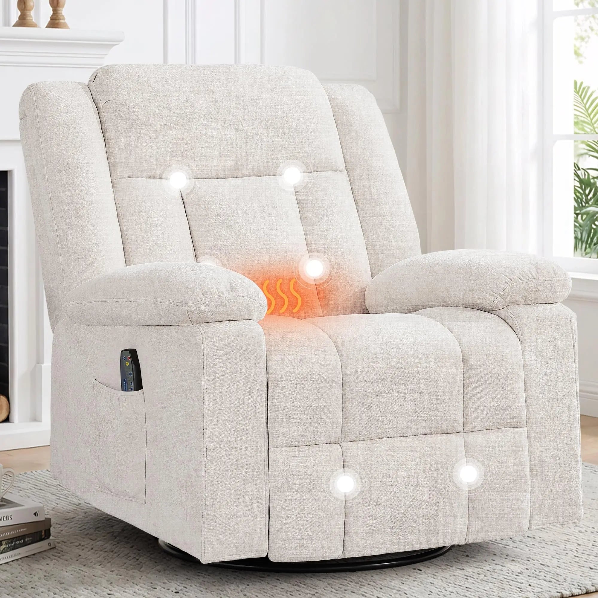 360° Swivel Rocker Recliner with Massage and Heating, Nursery Rocking Chairs，Korser Rocker Recliner Chair for Adults