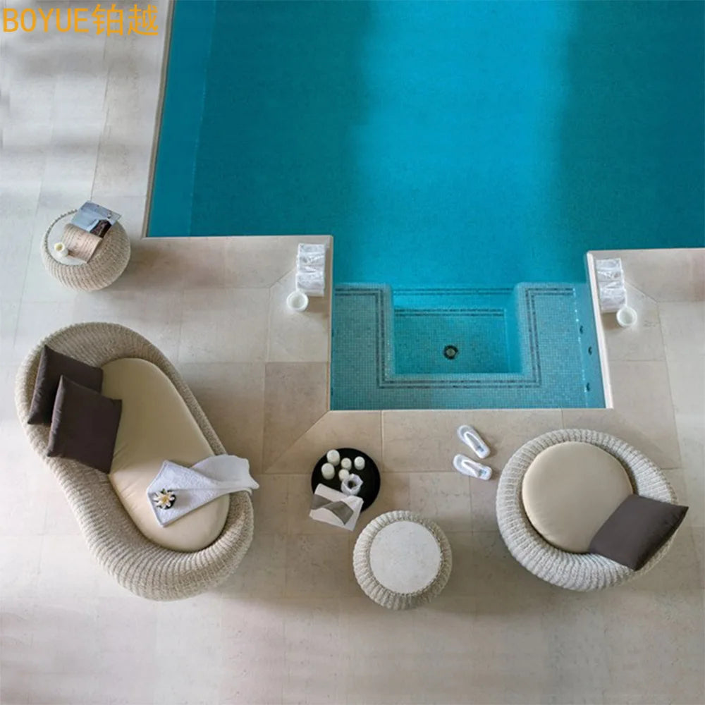 Outdoor sofa courtyard balcony villa hotel open-air garden creative curved leisure rattan chair three-piece combination