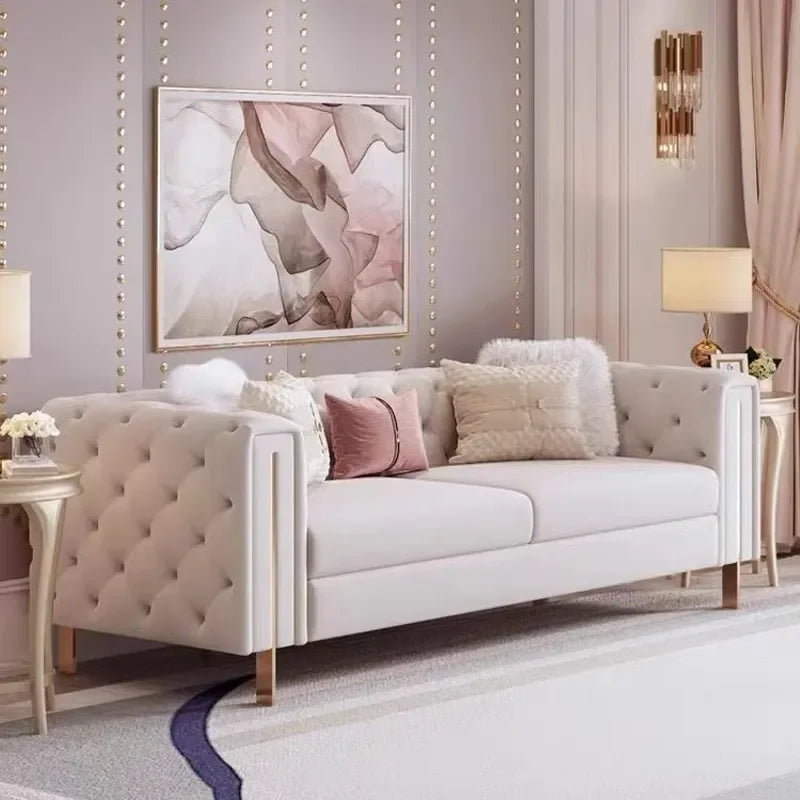 Modern French Style High Back Armchair Luxury Fabric Buckle Sofa Living Room Furniture for Small Apartment Simple Flannel