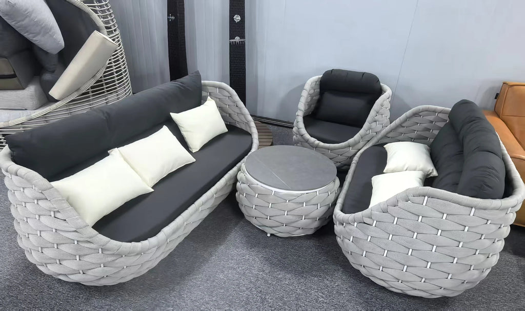 Modern Outdoor Furniture, Waterproof Weather Resistant, Rope Weaving Garden Sofa Set for Courtyard Hotel Patio Restaurant