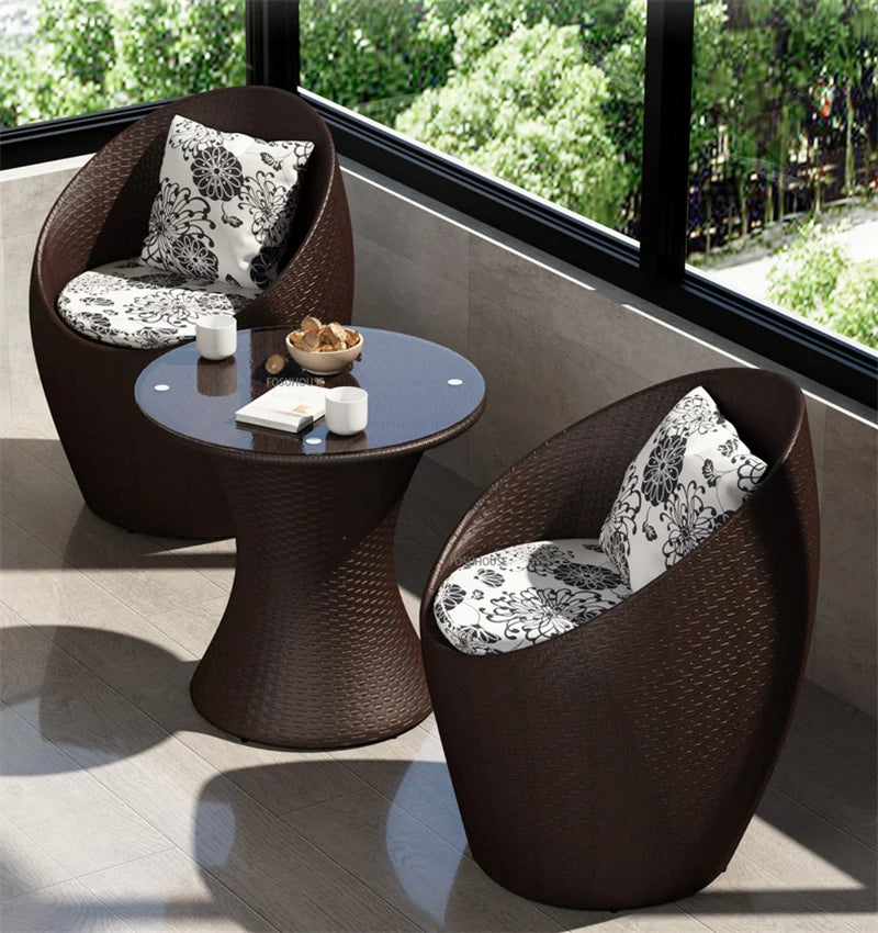 Nordic Balcony Rattan Sofa Chair Table 3 Piece Set Outdoor Patio Garden Furniture set Leisure Home Terrace Seating