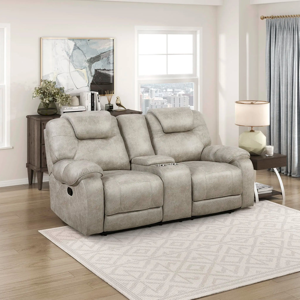 #￥Custom Manual Double Reclining Loveseat Microfiber Wall Hugger Recliner Reclinable Chair with Center Console for Living Room