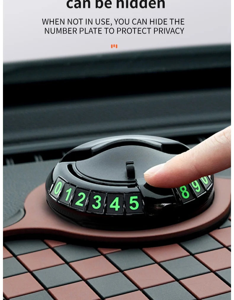 Multifunctional Plaid Anti-Slip Mat Car Phone Holder 360° Rotatable Temporary Parking Card Auto Accessories