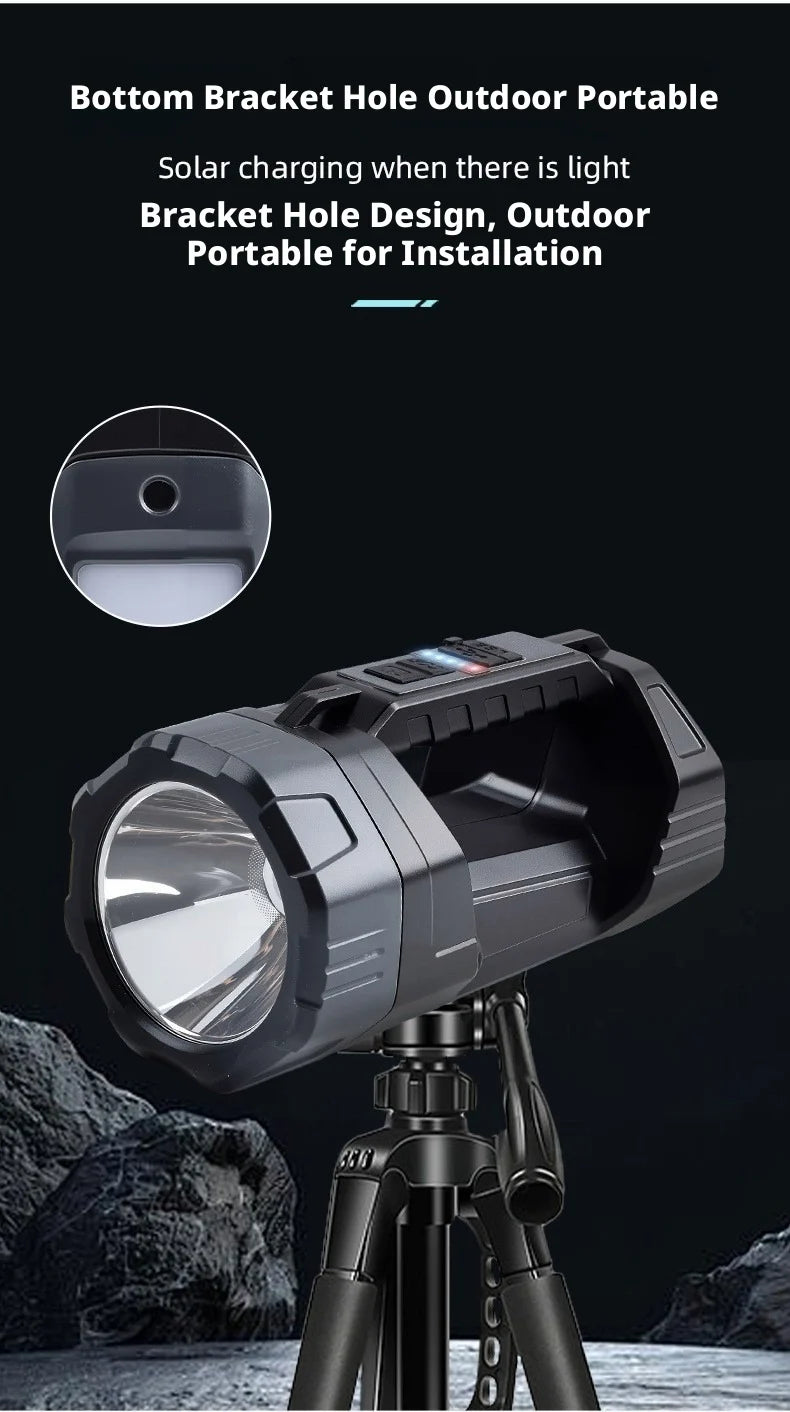 Portable Solar Powered Flashlight Ultra-Bright Home Use Spotlight Outdoor Long Battery Life High Power Strong Light Flashlight