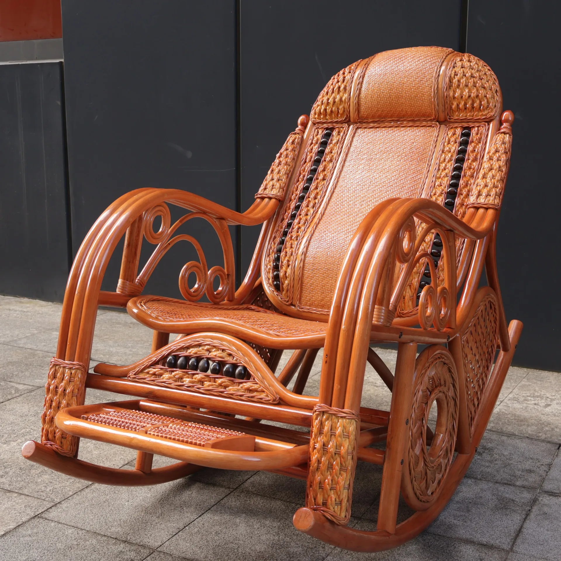 PYH pure natural true rocking chair adult rocking chair elderly rattan balcony household strong free rattan chair