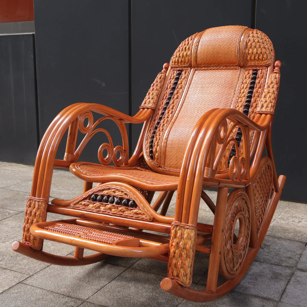 PYH pure natural true rocking chair adult rocking chair elderly rattan balcony household strong free rattan chair