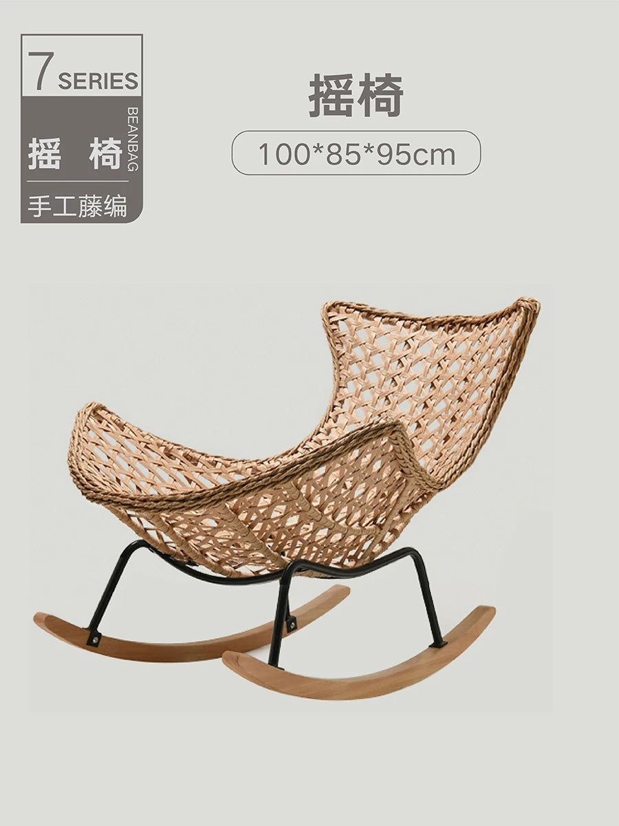 Rattan Rocking Chair for Sleeping Single Recliner Lounge Chair for Living Room Patio Outdoor Relaxing Seat Natural Wicker Rocker