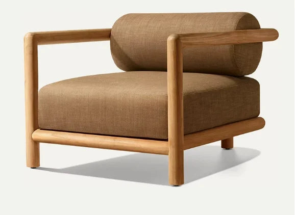 #New Design Round Leg Teak Wood Eco-Friendly Outdoor Sofa and Chairs Set with Thick Cushions for Garden/Courtyard/Park