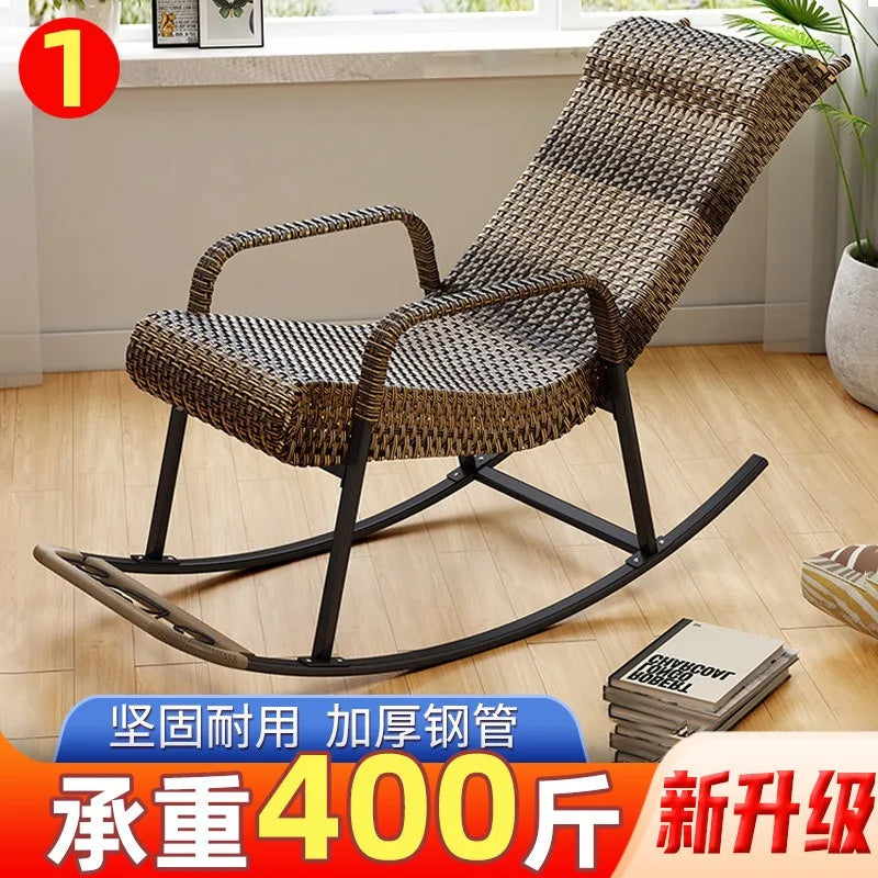 Adult Rattan Rocking Chair Outdoor Balcony Leisure Recliner Indoor Lazy Nap Chair Elderly Home Furniture