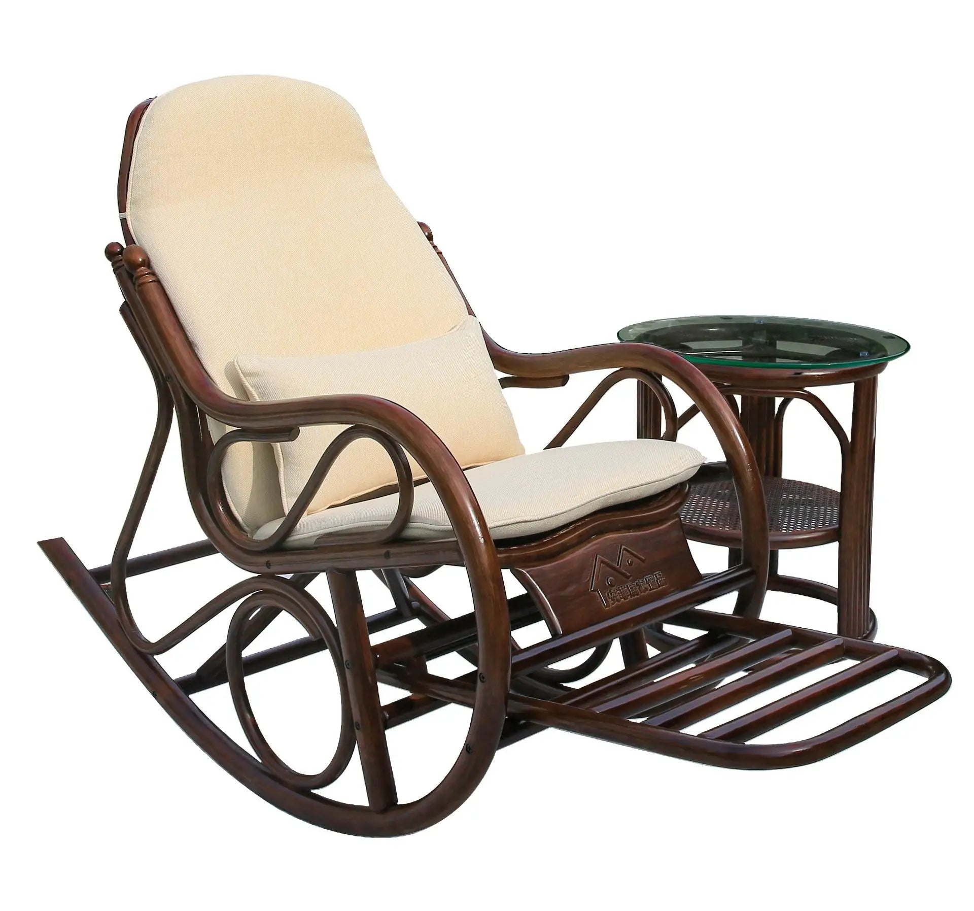 natural real rattan happy elderly solid wood rocking balcony household rattan rocking chair rattan