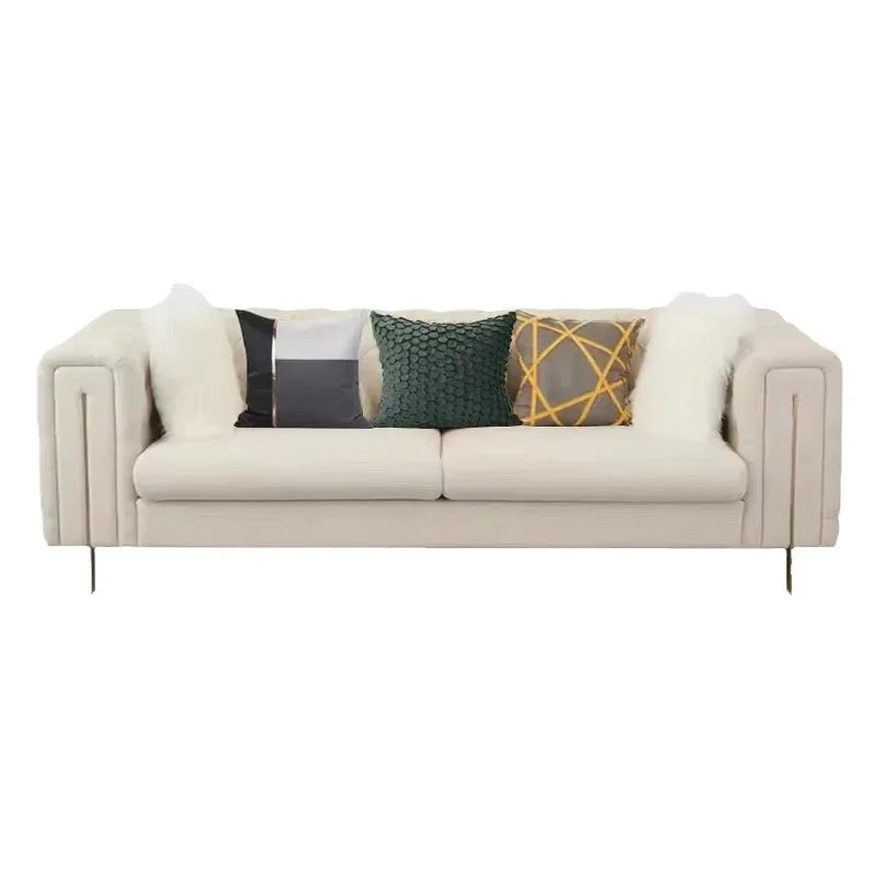 Modern French Style High Back Armchair Luxury Fabric Buckle Sofa Living Room Furniture for Small Apartment Simple Flannel