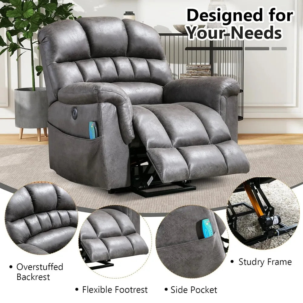 Massage Recliner Chair, Overstuffed Rocker Lazy Boy Chairs with Vibration&Gently Heat,Fabric Ergonomic Manual Nursery, Custom