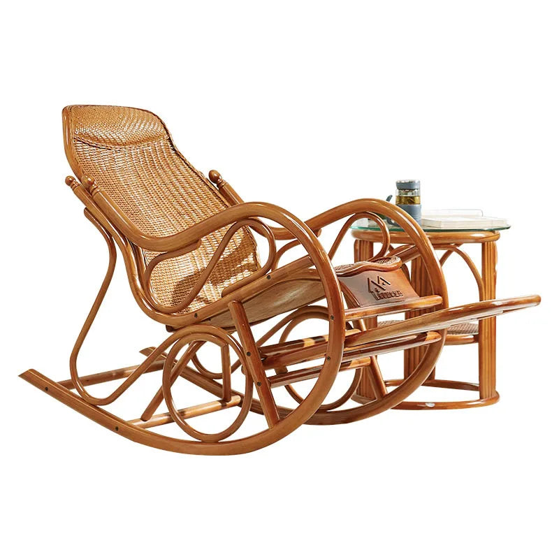 natural real rattan happy elderly solid wood rocking balcony household rattan rocking chair rattan